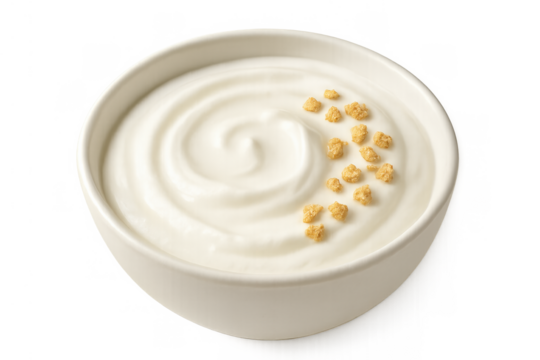 Yogurt bowl with granola cereal on top, creamy healthy breakfast or snack, transparent background - Powered by Adobe