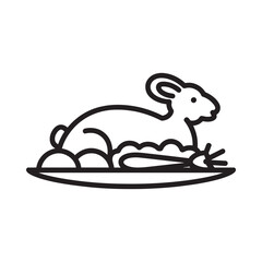 Stylized line art of a rabbit lying down on a plate