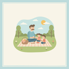 Dad and Kids Picnic

Flat-vector illustration of a father having a picnic with kids on a spring/summer day, 