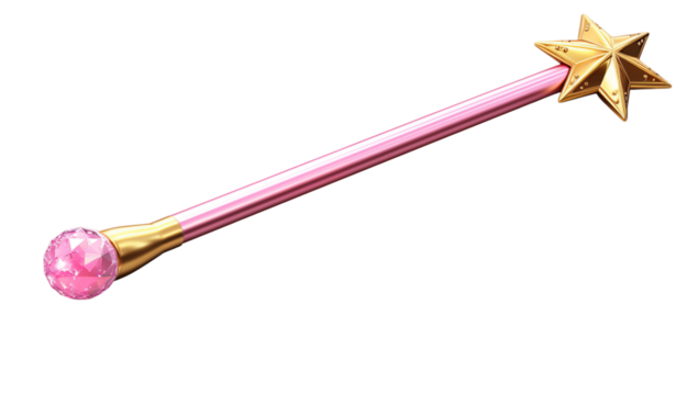 Magical Pink Gold Star Wand - Enchanting Fantasy Prop on transparent background png