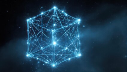 Abstract Geometric Network Structure Glowing With Blue Light.