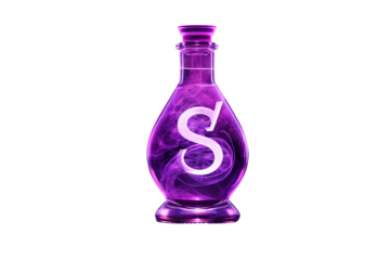 Elegant Purple Bottle with S Symbol - Magic Potion Elixir Design on transparent background png