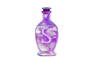 Fantasy Purple Elixir Bottle, Glowing Serpent 'S' Spell Potion on transparent background png