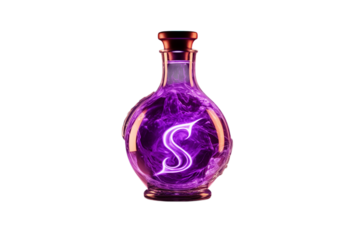 Fantasy Magic Potion Bottle: Arcane Purple Elixir with 'S' Symbol on transparent background png