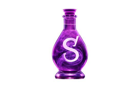 Elegant Purple Bottle with S Symbol - Magic Potion Elixir Design on transparent background png