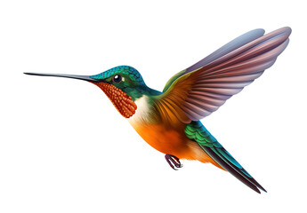 Fototapeta premium Ruby-Throated Hummingbird Flying - Colorful Avian Wildlife on transparent background png