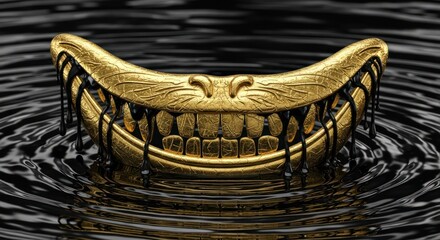 Fototapeta premium Gleaming grin: golden dentition in an inky abyss artistic digital rendering