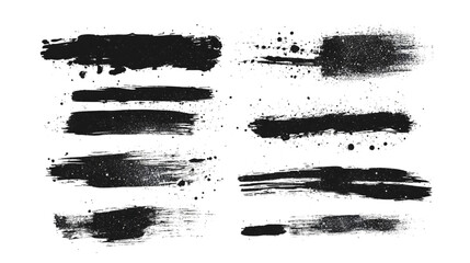 Multiple black brush strokes with varying textures on a black background in a horizontal layout