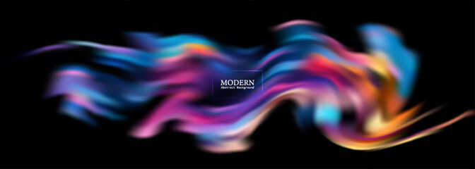 Dynamic abstract wave of multicolored light trails forming a fluid motion effect on a dark backdrop.