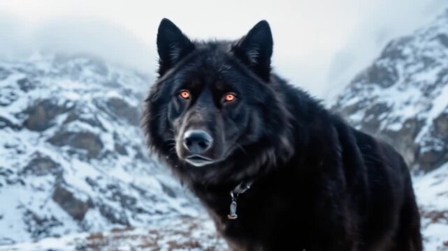 Majestic Black Wolf Prowling Snowy Mountain Terrain in Winter Video