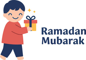 Cute Child Holding Gift Box Happy Ramadan Mubarak Greeting Card