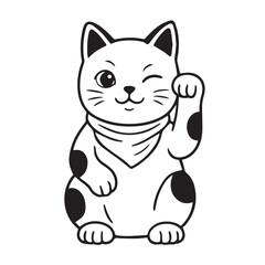 A simple black and white vector design of a Chinese fortune cat statue, radiating luck, prosperity, and joyful spirit through graceful traditional details and balanced artistic composition.