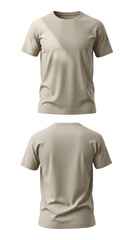 Beige T-shirt: Front and Back View on White Background.