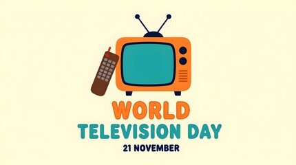 Celebrate world television day with a retro tv and remote, symbolizing the power of media and its impact on global communication and culture