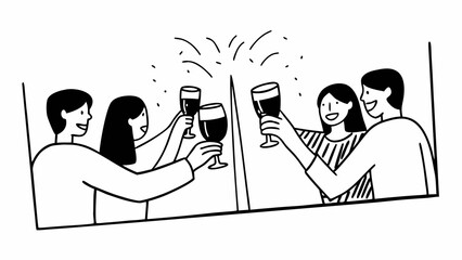 Vector illustration of diverse friends cheering and toasting celebrating joyful party moments