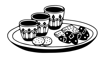 Doodle-style saudi tea and snack set vector illustration for arabian hospitality
