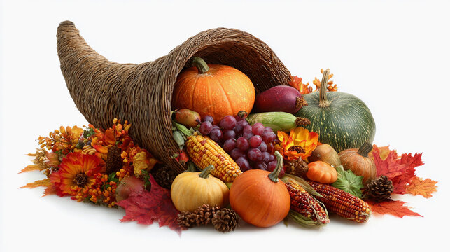 Thanksgiving symbol of fall harvest, abundance and gratitude on white background