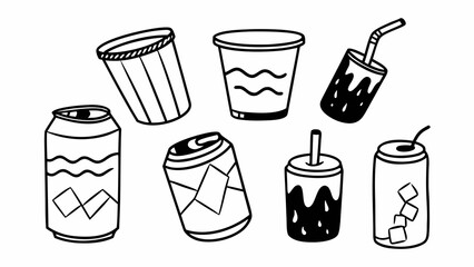 Doodle vector set soda cans and cups scalable illustration eps icon