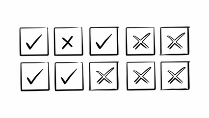 Hand drawn checkmark and cross mark doodle icons set scalable vector illustration