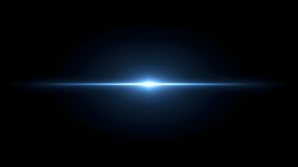 Radiant horizontal blue light flare emerging from deep black space, creating a futuristic cinematic glow with sharp lens streaks and atmospheric illumination suitable for modern digital backgrounds an
