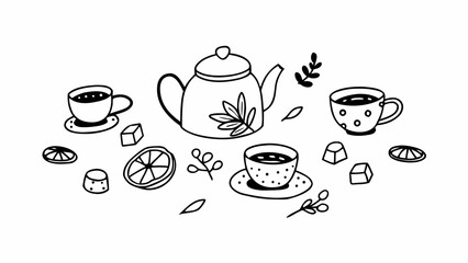 Hand drawn tea time set vector illustration scalable elements for design projects
