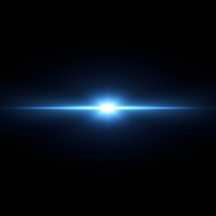 Fototapeta premium Radiant horizontal blue light flare emerging from deep black space, creating a futuristic cinematic glow with sharp lens streaks and atmospheric illumination suitable for modern digital backgrounds an