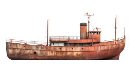 Rusty Derelict Ship Isolated. Weathered Maritime Vessel on transparent background png