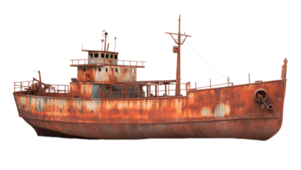 Rusty Old Boat: Weathered Marine Vessel Isolated on transparent background png
