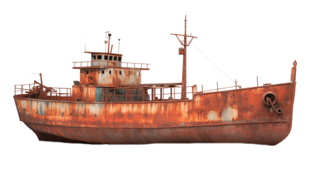 Rusty Old Boat: Weathered Marine Vessel Isolated on transparent background png