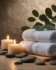 Luxury Spa Interior with White Towel and Pebbles
