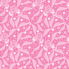 White lace floral seamless pattern on black