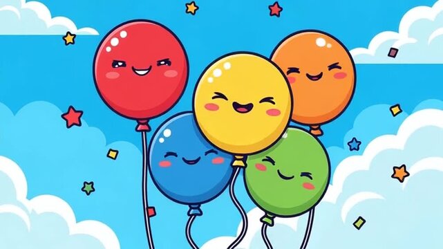 Animated happy balloons floating in the sky background loop creates celebratory atmosphere
