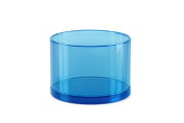 Empty clear blue plastic container showing a cylindrical shape, perfect for packaging design, product presentations, and cosmetic branding