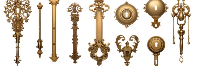Intricate Golden Keys & Ornate Scepters - Fantasy Design Elements on transparent background png