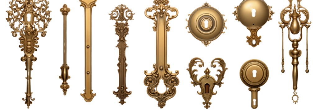 Intricate Golden Keys & Ornate Scepters - Fantasy Design Elements on transparent background png