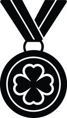 Black silhouette clover medal with ribbon vector graphic