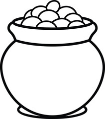 Simple Treasure Pot Line Art Filled With Coins vector