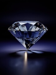 Sparkling light round brilliant cut diamond with shadow and glowing lens flares. 3D rendering illustration isolated on white background