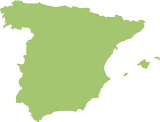 Outline Map of Spain in Light Green Color.