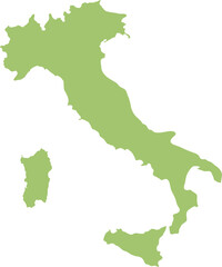 Outline map of Italy in light green color.