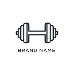 Gym fitness logo design with barbell and brand name for exercise.