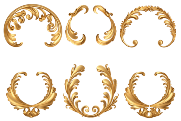 Elegant Gold Rococo Ornaments | Classic Decorative Vector Designs on transparent background png
