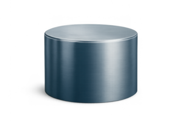 Metal cylinder podium showcasing product placement on a silver brushed steel pedestal with transparent background