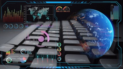 High-tech global network connection interface showing worldwide digital communication, data exchange, and internet connectivity. Global connection, data interaction, and worldwide communication. Thunk