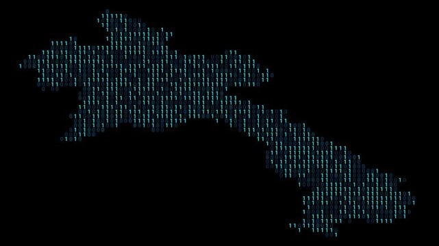 Laos Binary code map animation, Digital data visualization, alpha layer