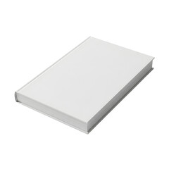 A white hardcover book is lying on a white surface, casting a soft shadow.