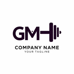 GM letter logo with dumbbell icon for fitness and gym company.
