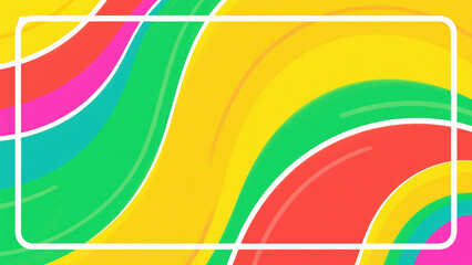 Abstract colorful background with curved shapes and a white rectangular frame overlaying the image