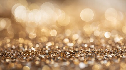 Soft Golden Glitter Bokeh Background with Sequins and Confetti