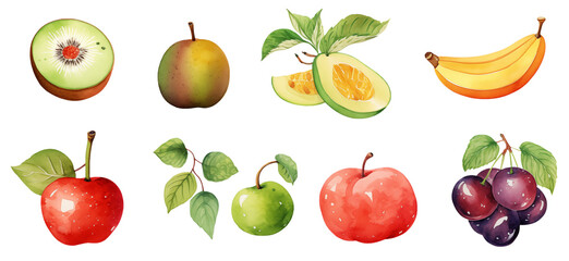 Vibrant Watercolor Fruits Assortment - Fresh & Healthy Produce on transparent background png